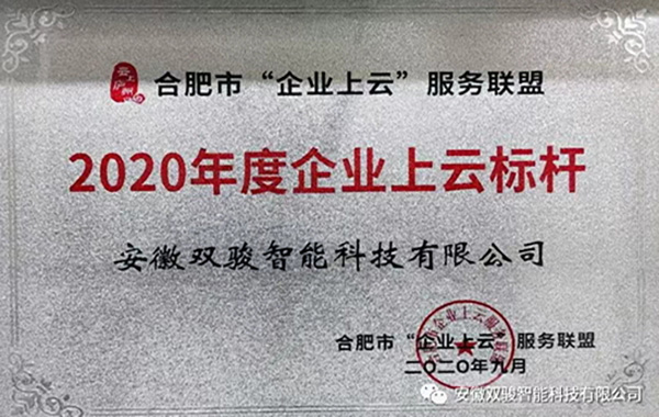 安徽双骏智能科技有限公司荣获 “合肥市2020年度企业上云标杆”称号